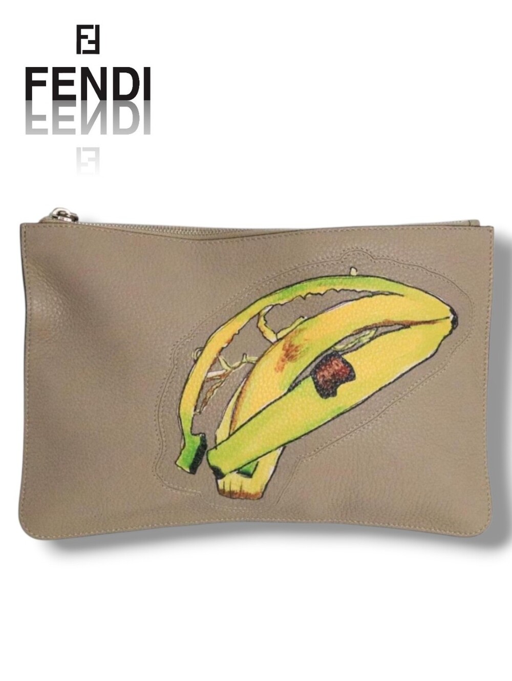 Fendi x Karl Lagerfeld 2018 Sue Tilley Flat Envelope Banana Leather Clutch Bag
